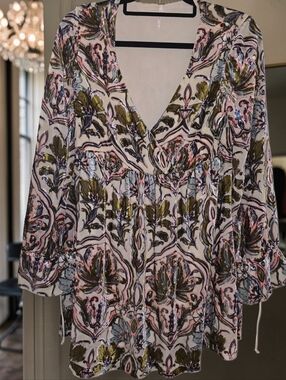 Free People Mystic Charm Dress Boho Floral Bell Sleeve Babydoll Small